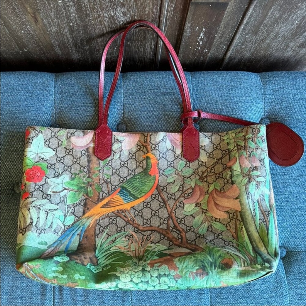 Gucci Multicolor Bird Print Tote - Picture 2 of 16
